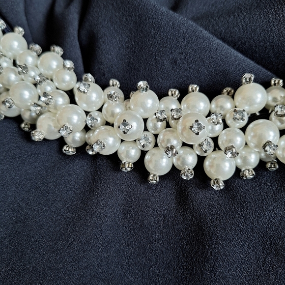 Betsey Johnson Navy Sheath Cocktail Dress Evening Wedding Occasion Pearls Event - Picture 3 of 7